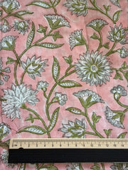 Block Print Cotton Fabric – Green White Floral