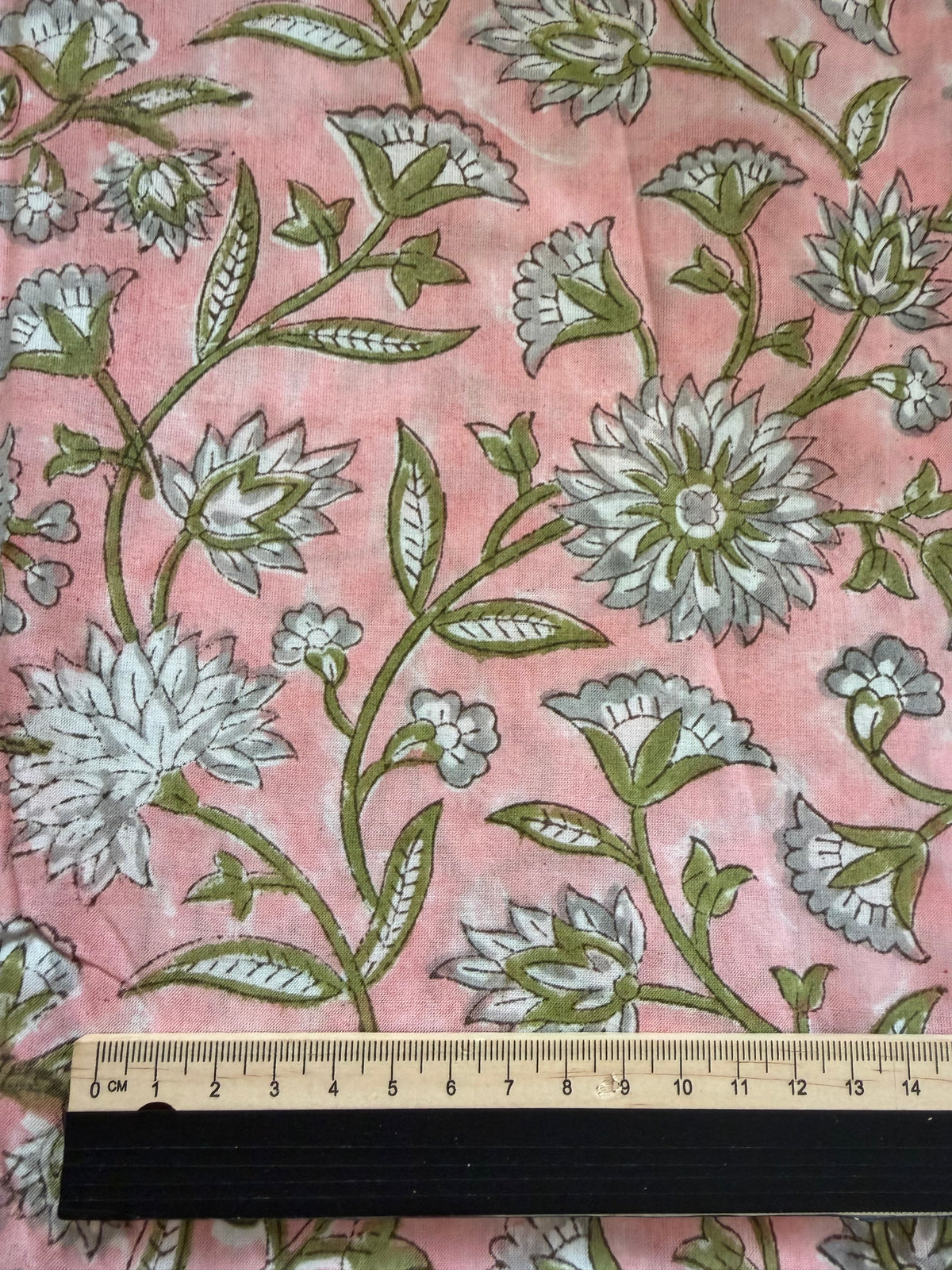 Block Print Cotton Fabric – Green White Floral
