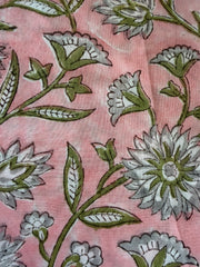 Block Print Cotton Fabric – Green White Floral