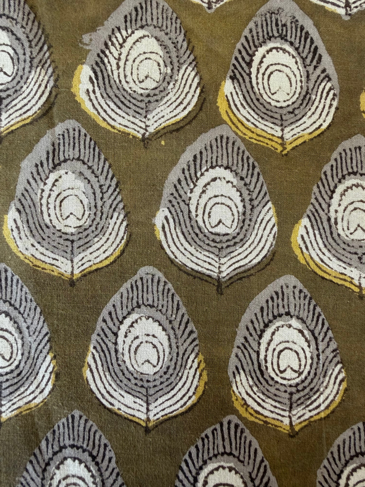 Block Print Cotton Fabric – Khaki Feather