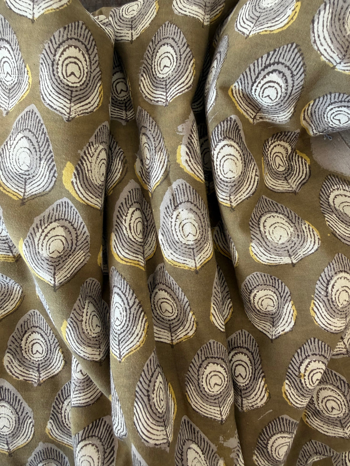 Block Print Cotton Fabric – Khaki Feather