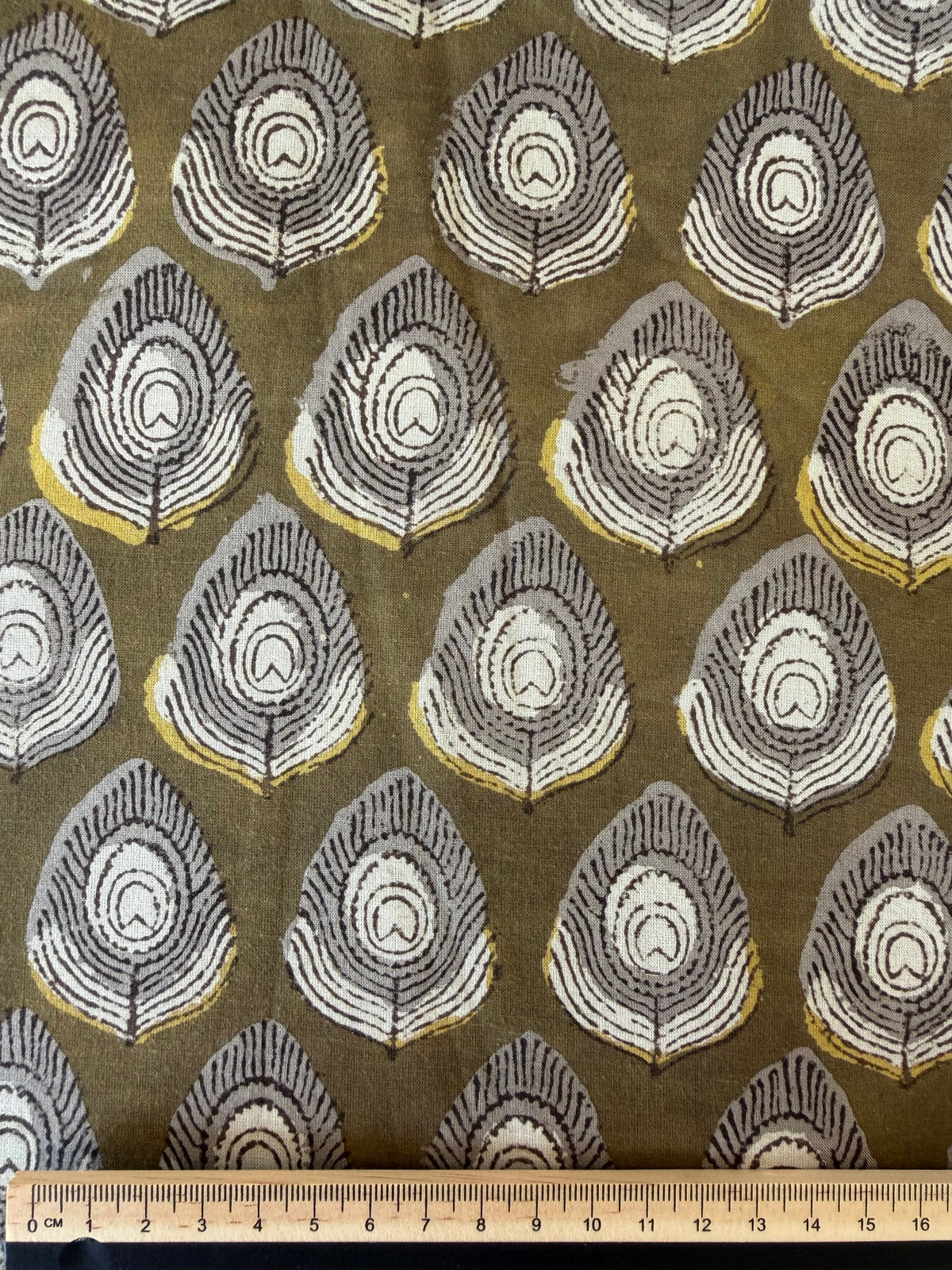Block Print Cotton Fabric – Khaki Feather