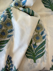 Block Print Cotton Fabric – Large Blue, Green & Yellow Floral