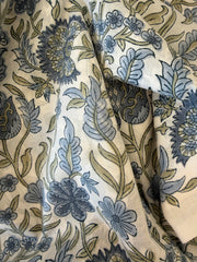 Block Print Cotton Fabric – Large Floral – Slate Blue