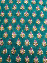 Block Print Cotton Fabric – Mauve Small Floral on Turquoise