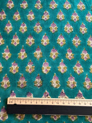 Block Print Cotton Fabric – Mauve Small Floral on Turquoise