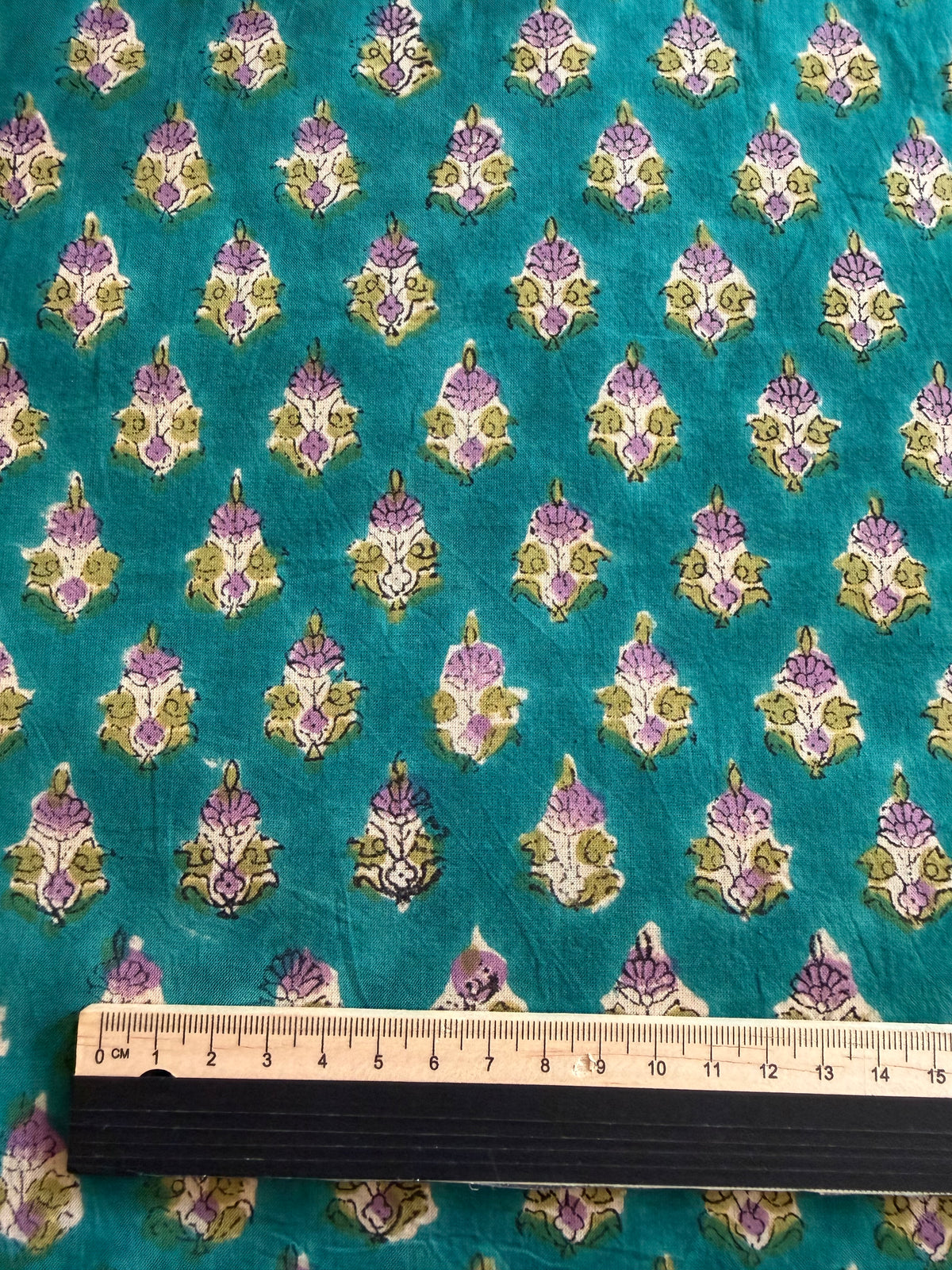 Block Print Cotton Fabric – Mauve Small Floral on Turquoise
