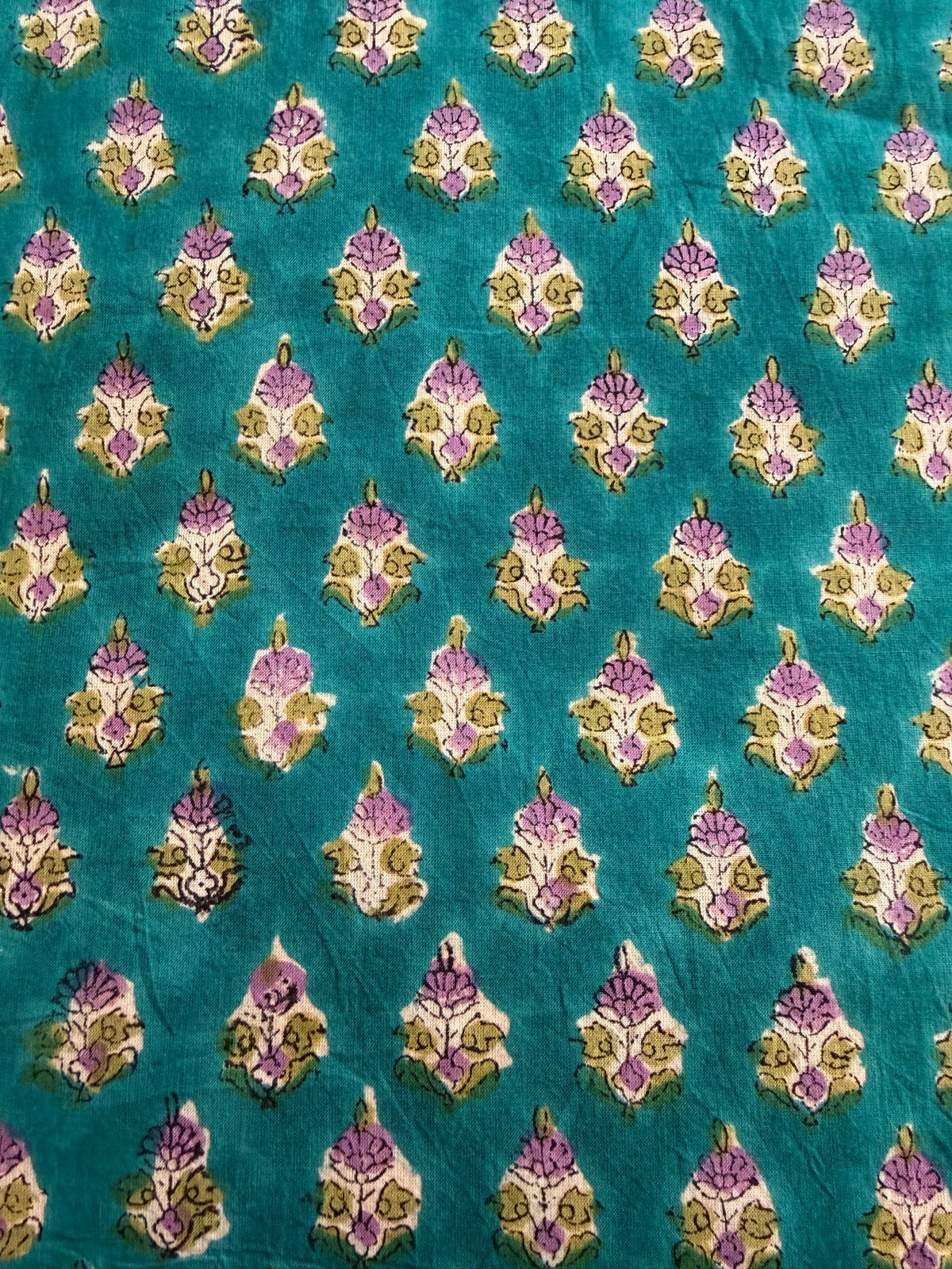 Block Print Cotton Fabric – Mauve Small Floral on Turquoise