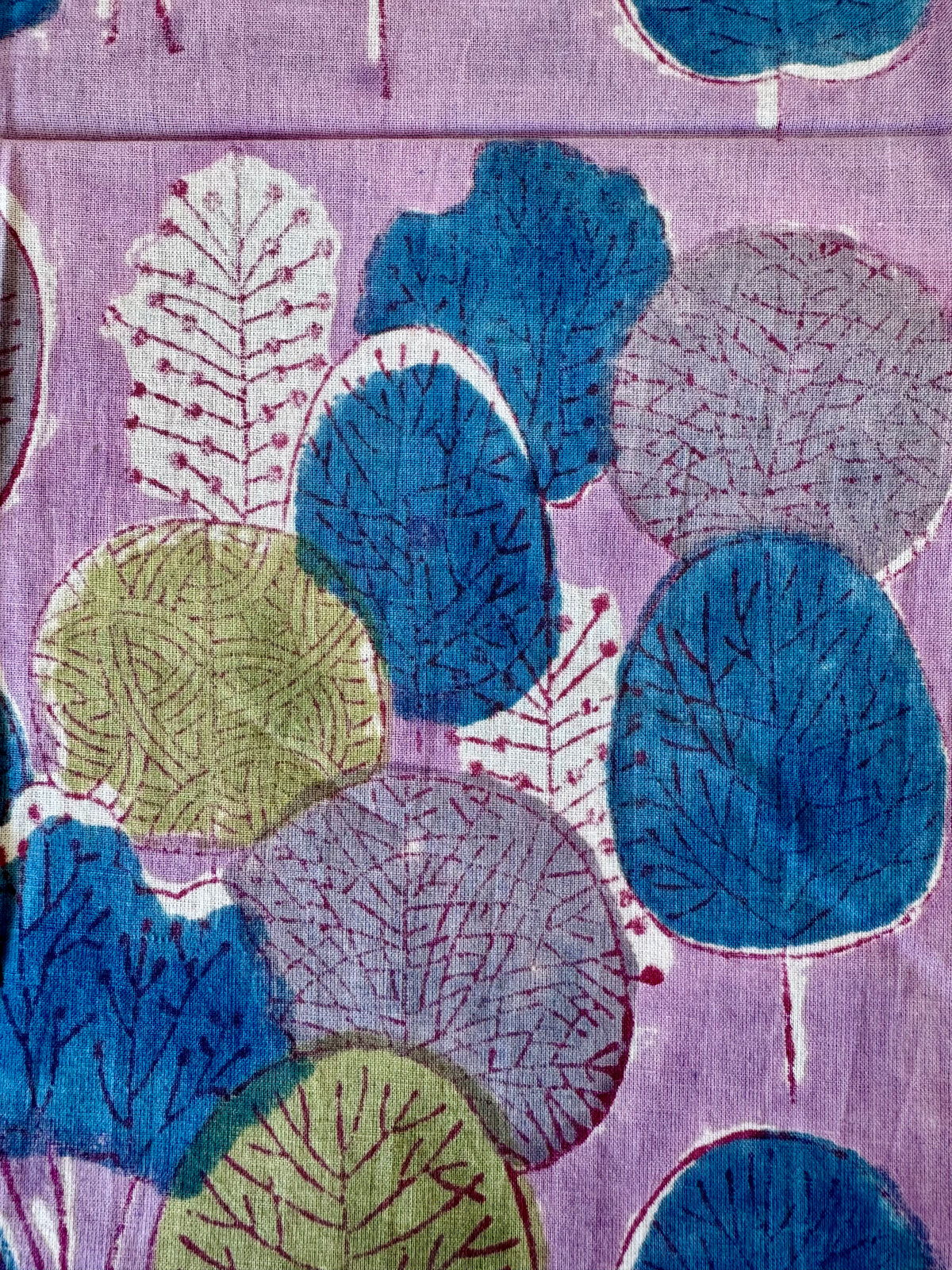 Block Print Cotton Fabric – Mauve With Abstract Trees