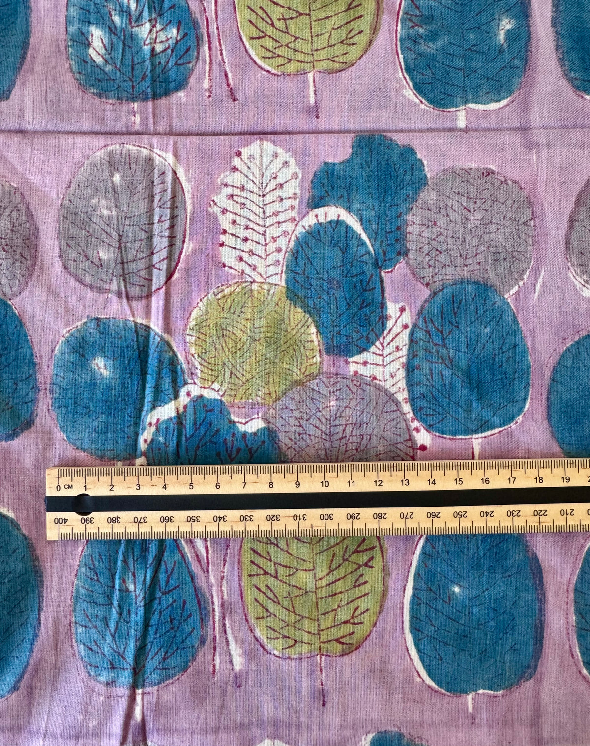 Block Print Cotton Fabric – Mauve With Abstract Trees