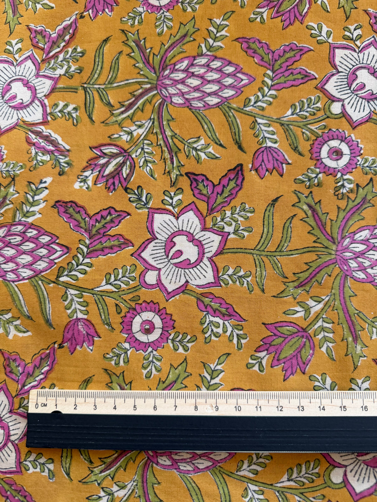 Block Print Cotton Fabric – Mustard Floral