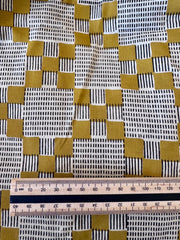 Block Print Cotton Fabric – Mustard With Black & White Abstract Squares