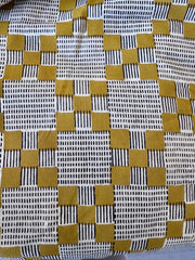 Block Print Cotton Fabric – Mustard With Black & White Abstract Squares