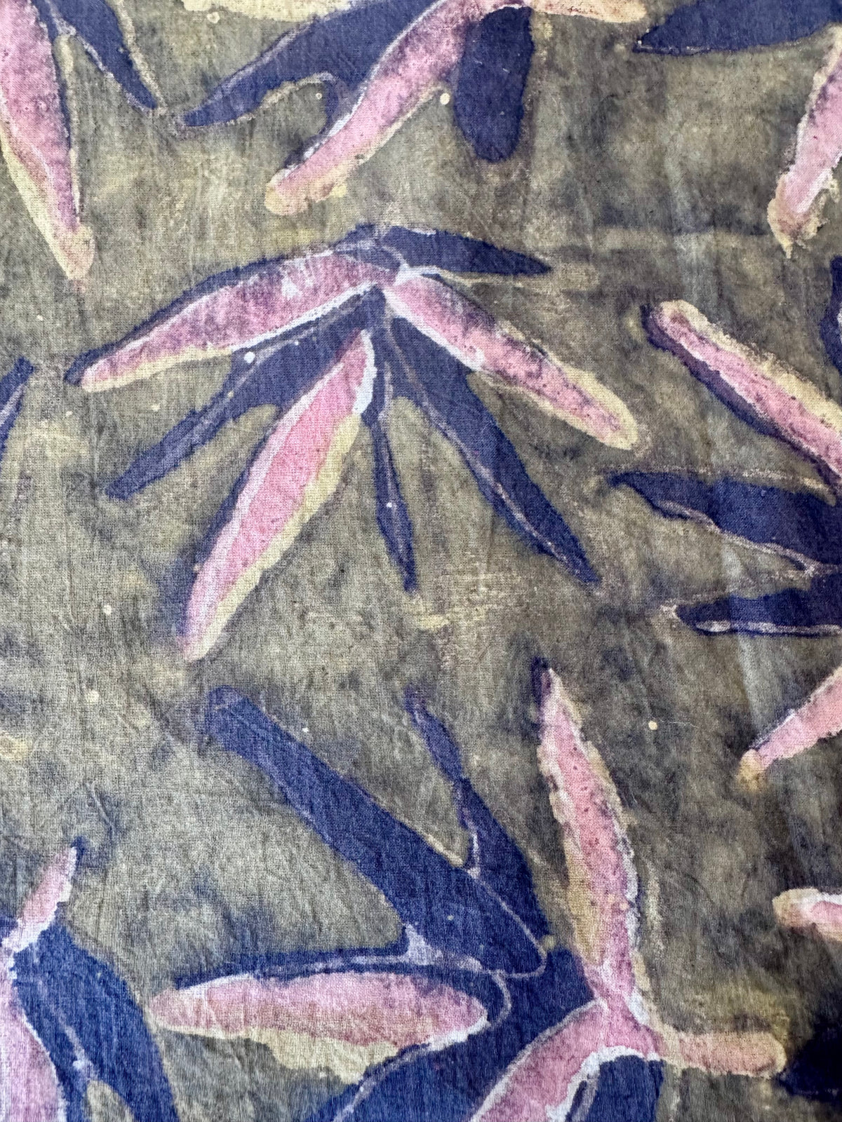 Block Print Cotton Fabric – Olive Green & Pink