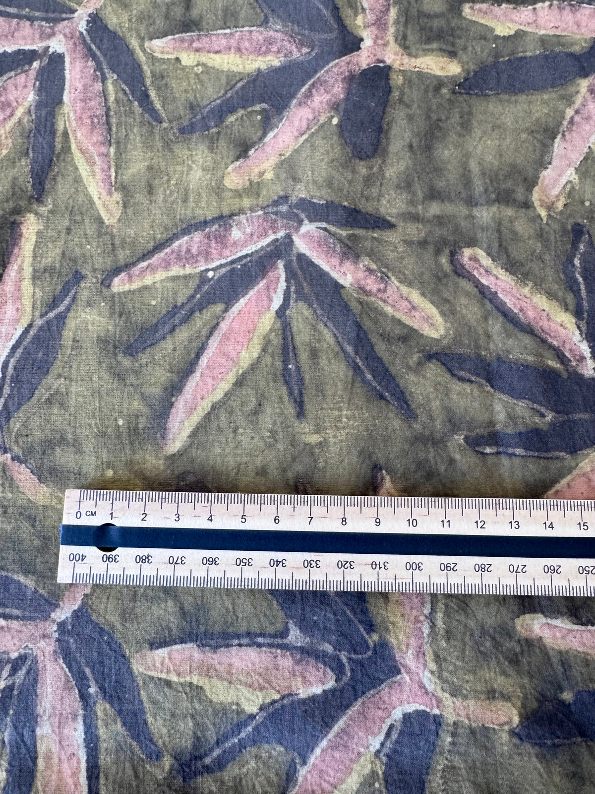 Block Print Cotton Fabric – Olive Green & Pink