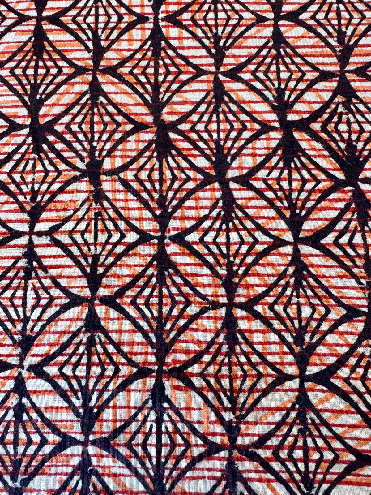 Block Print Cotton Fabric – Orange & Black Abstract Print