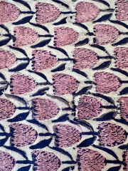 Block Print Cotton Fabric – Peach & Black Flowers
