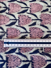 Block Print Cotton Fabric – Peach & Black Flowers