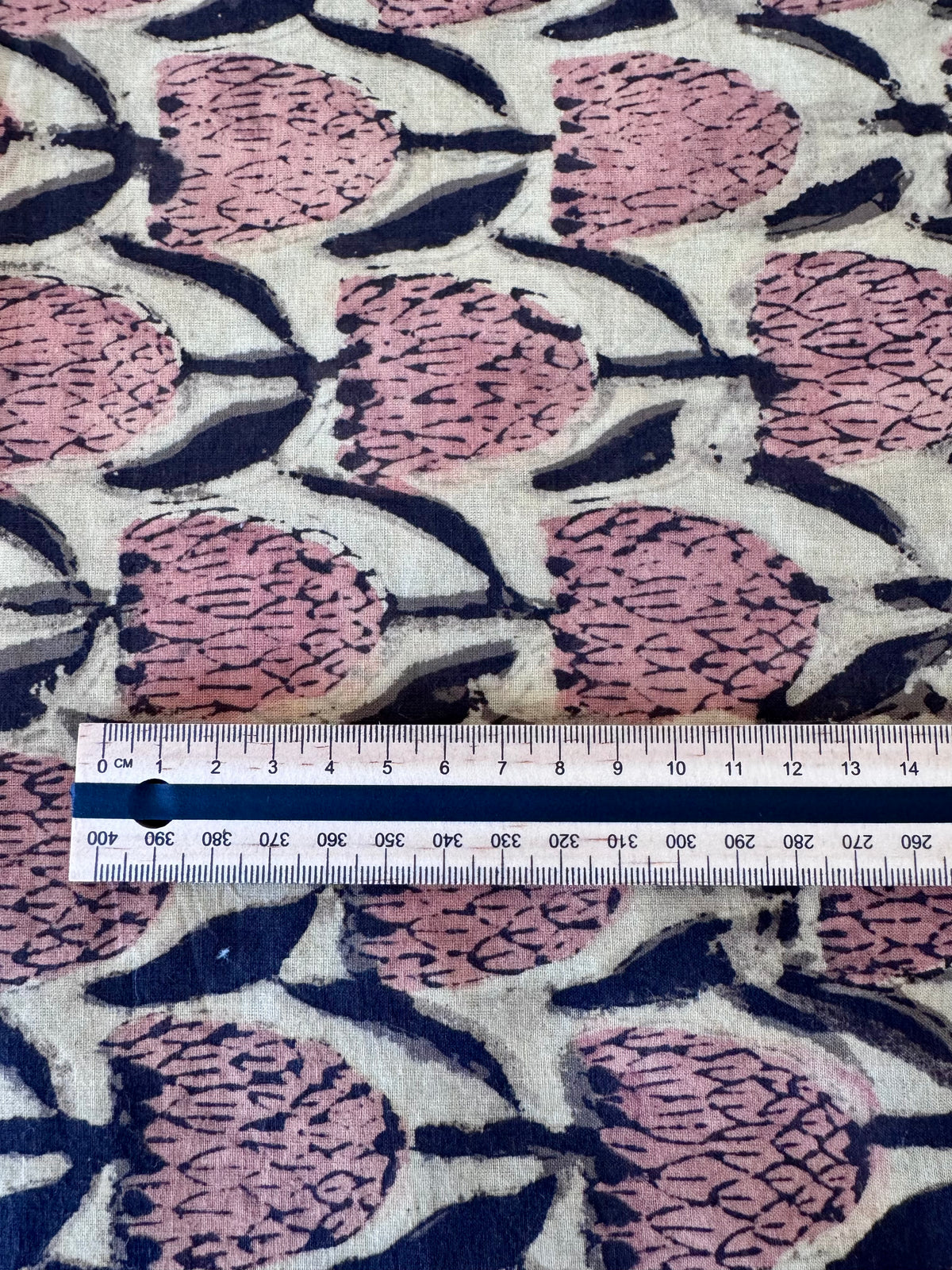 Block Print Cotton Fabric – Peach & Black Flowers
