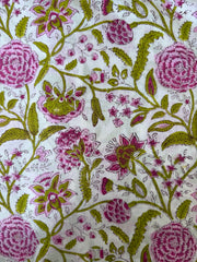 Block Print Cotton Fabric – Pink & Lime Floral
