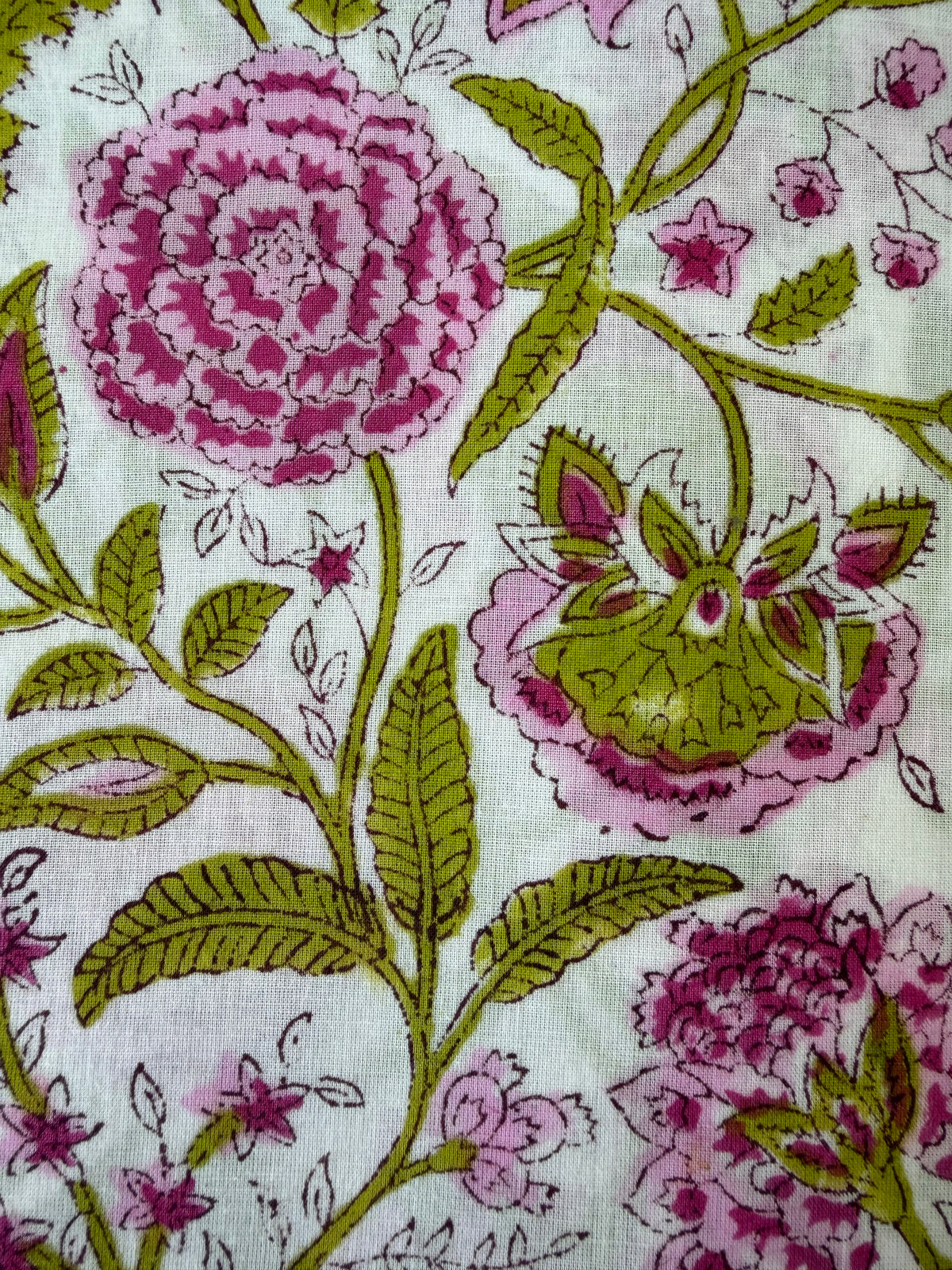 Block Print Cotton Fabric – Pink & Lime Floral