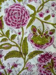 Block Print Cotton Fabric – Pink & Lime Floral