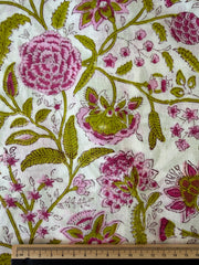 Block Print Cotton Fabric – Pink & Lime Floral