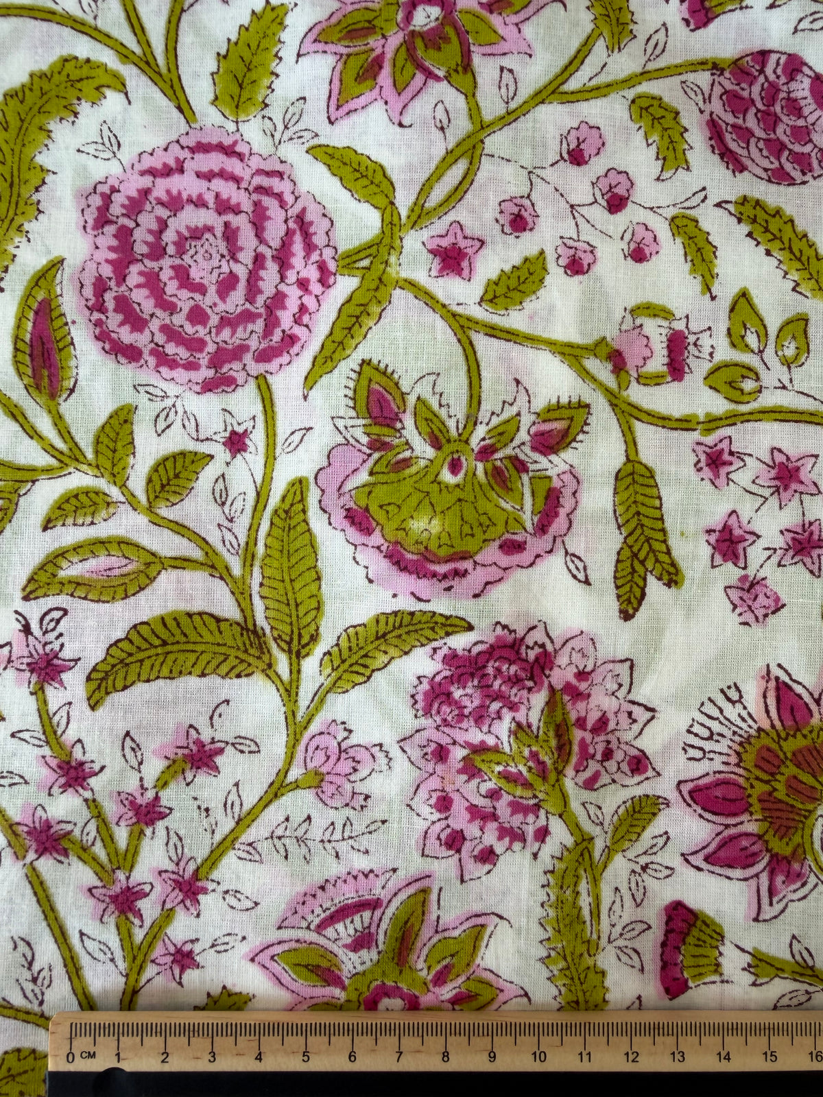 Block Print Cotton Fabric – Pink & Lime Floral