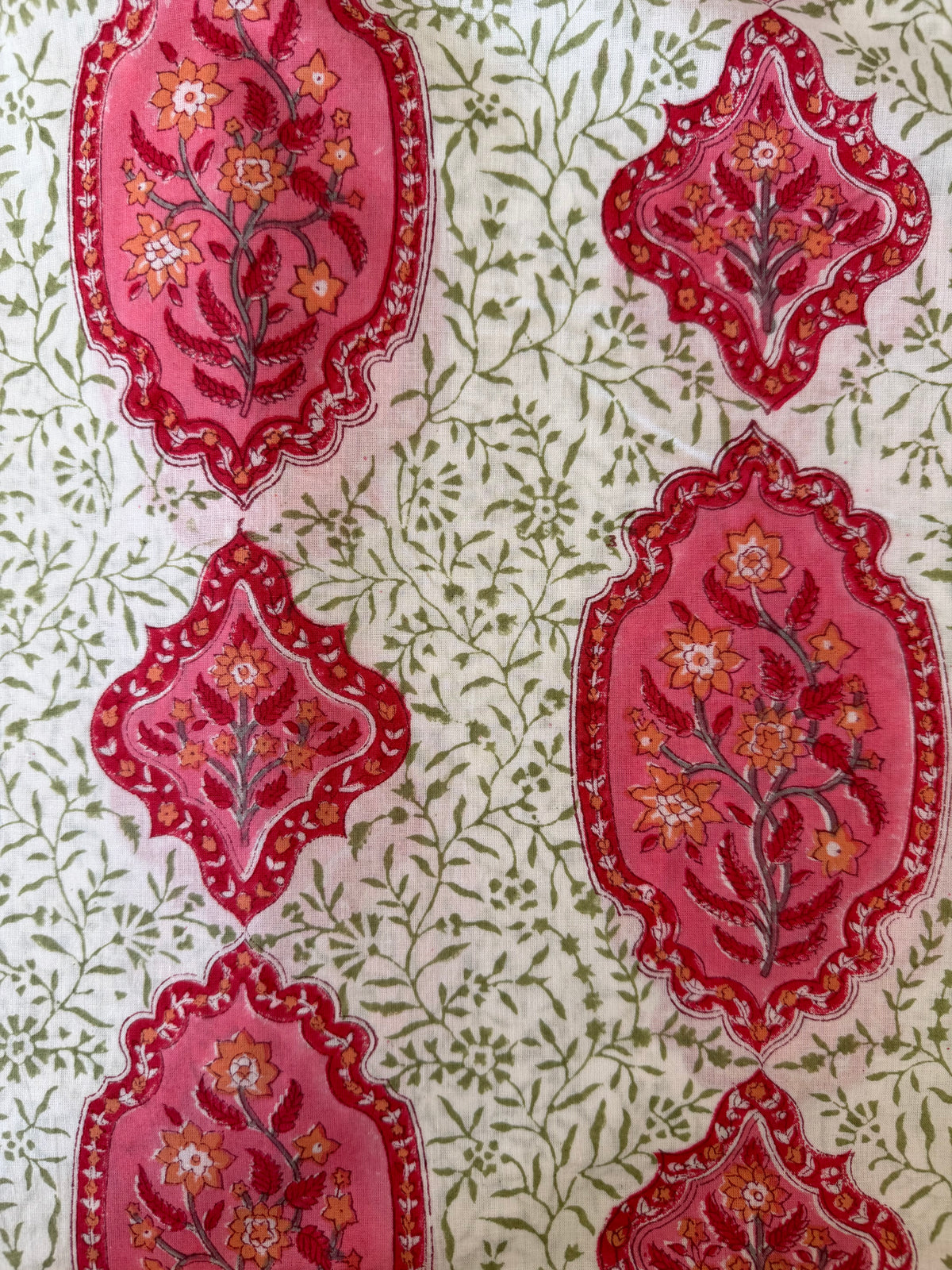 Block Print Cotton Fabric – Pink & Red Indian Mofif