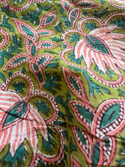 Block Print Cotton Fabric – Pink Green