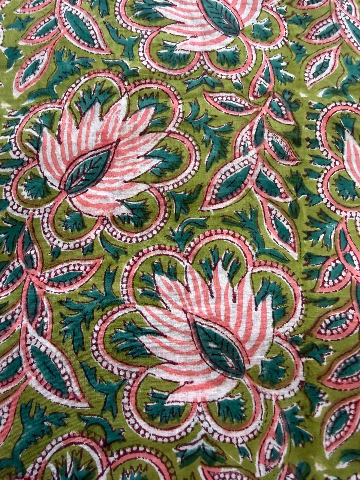 Block Print Cotton Fabric – Pink Green