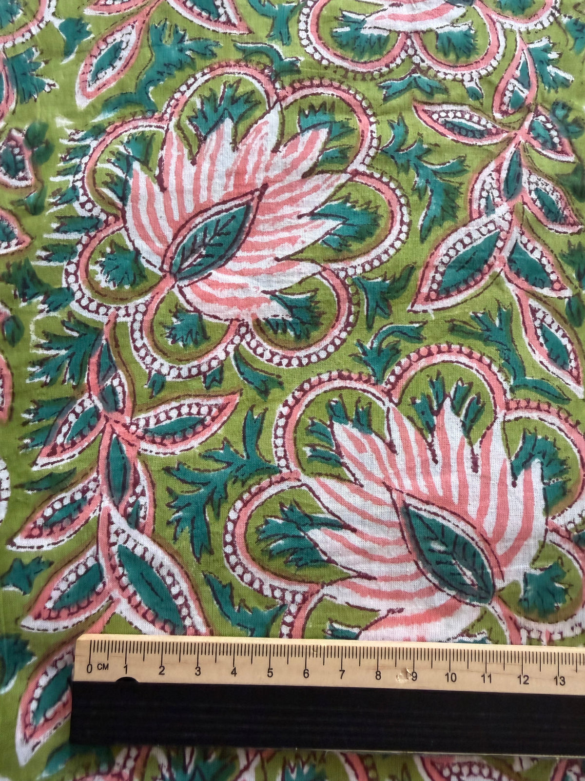 Block Print Cotton Fabric – Pink Green