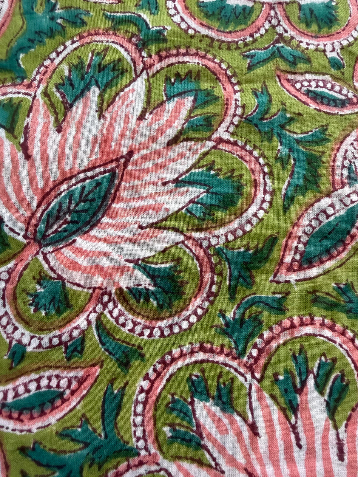 Block Print Cotton Fabric – Pink Green