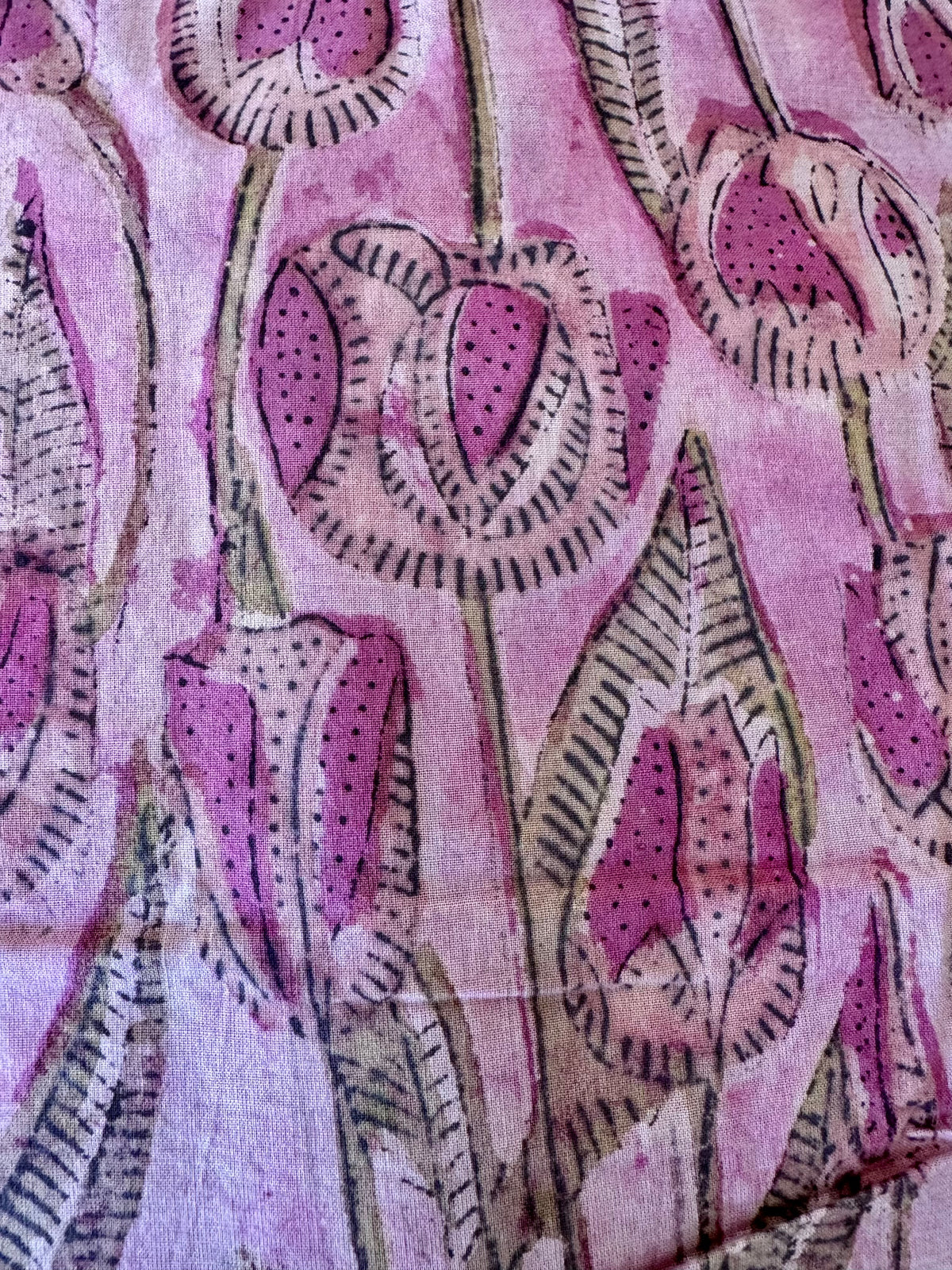 Block Print Cotton Fabric – Pink Natives