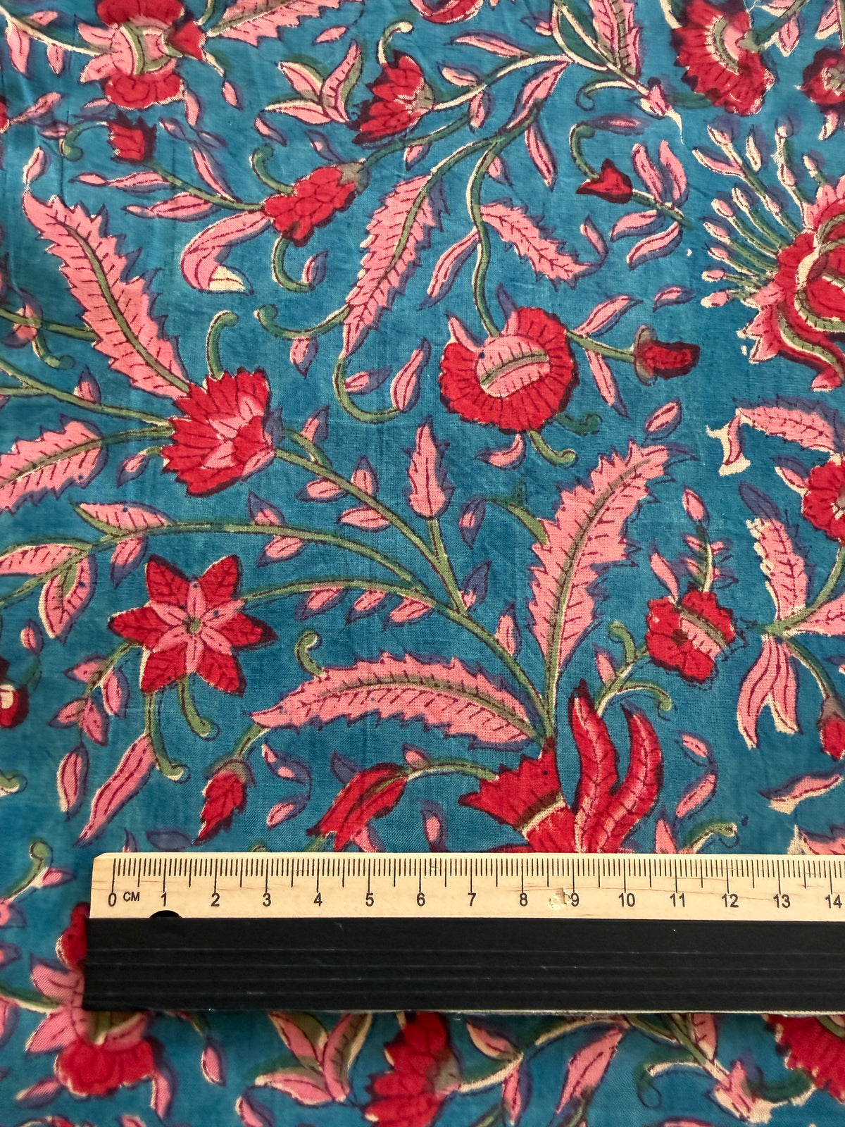Block Print Cotton Fabric – Pink on Turquoise