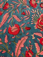 Block Print Cotton Fabric – Pink on Turquoise