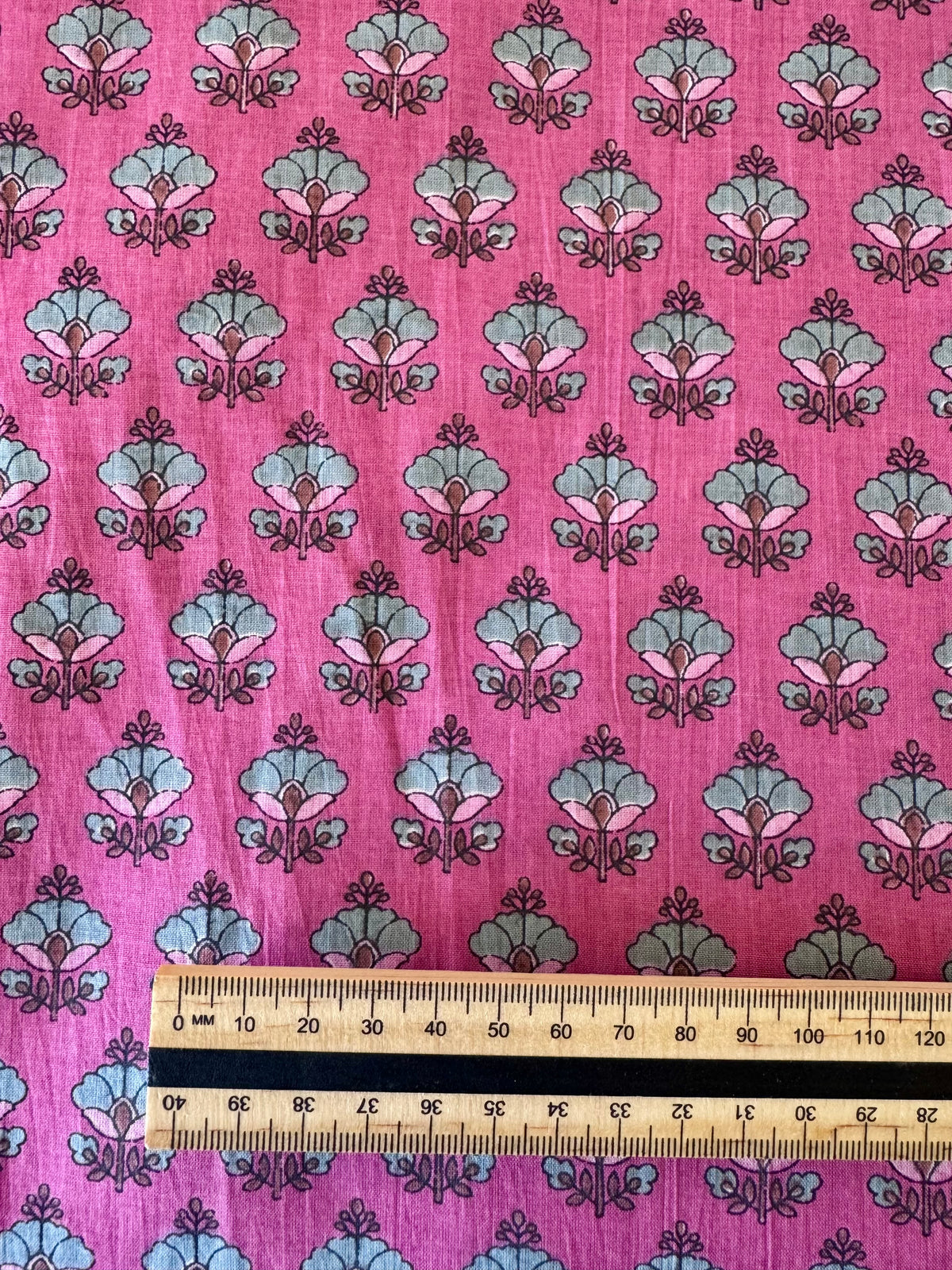 Block Print Cotton Fabric – Pink Small Flowers
