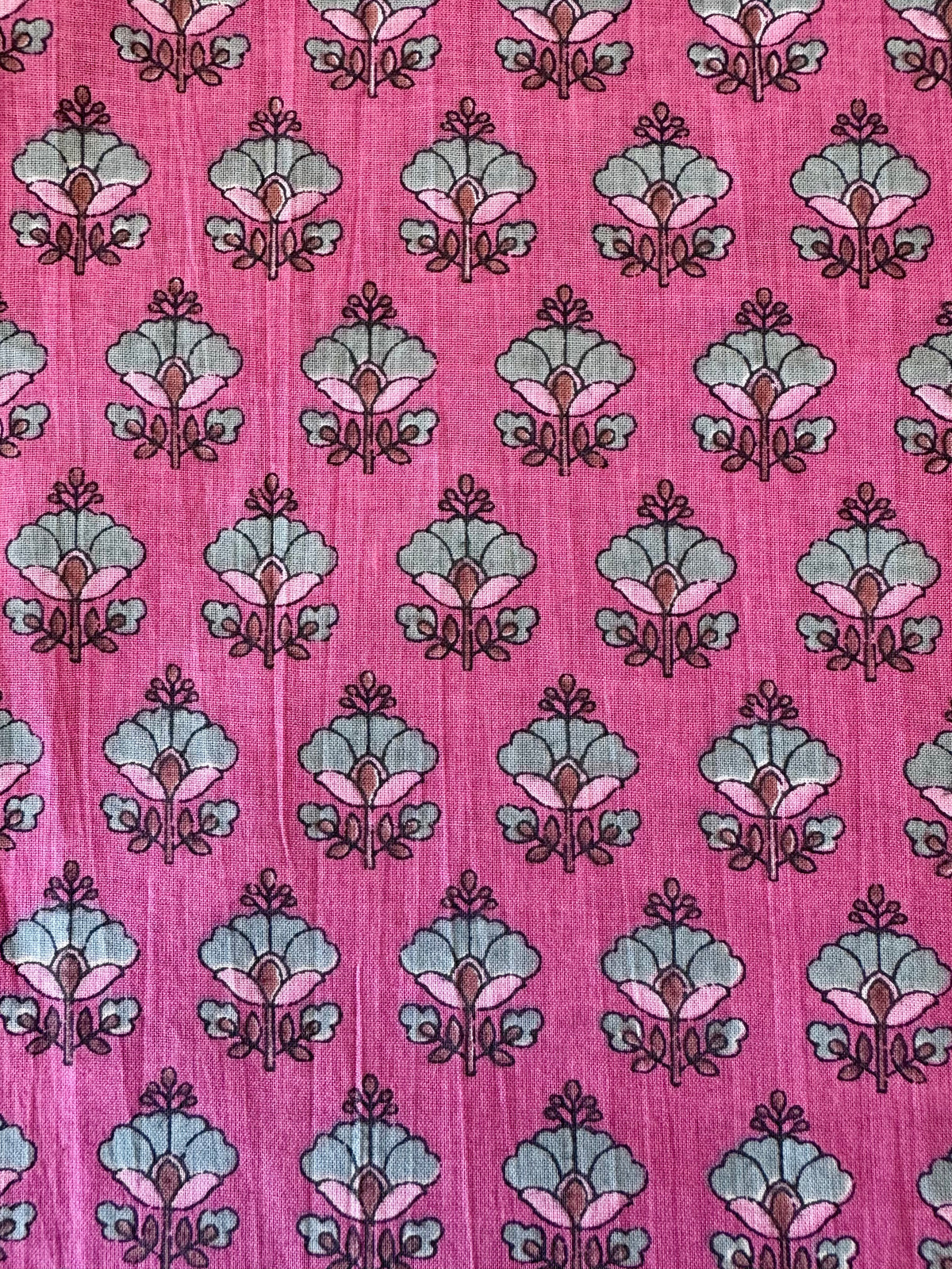 Block Print Cotton Fabric – Pink Small Flowers