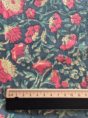 Block Print Cotton Fabric – Pink Turquoise