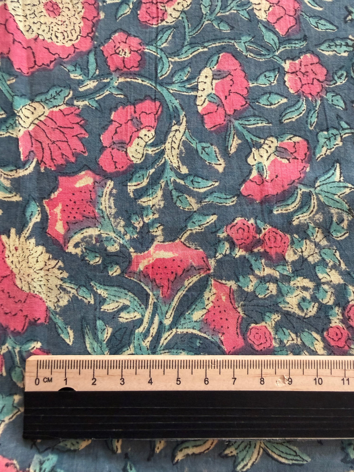 Block Print Cotton Fabric – Pink Turquoise