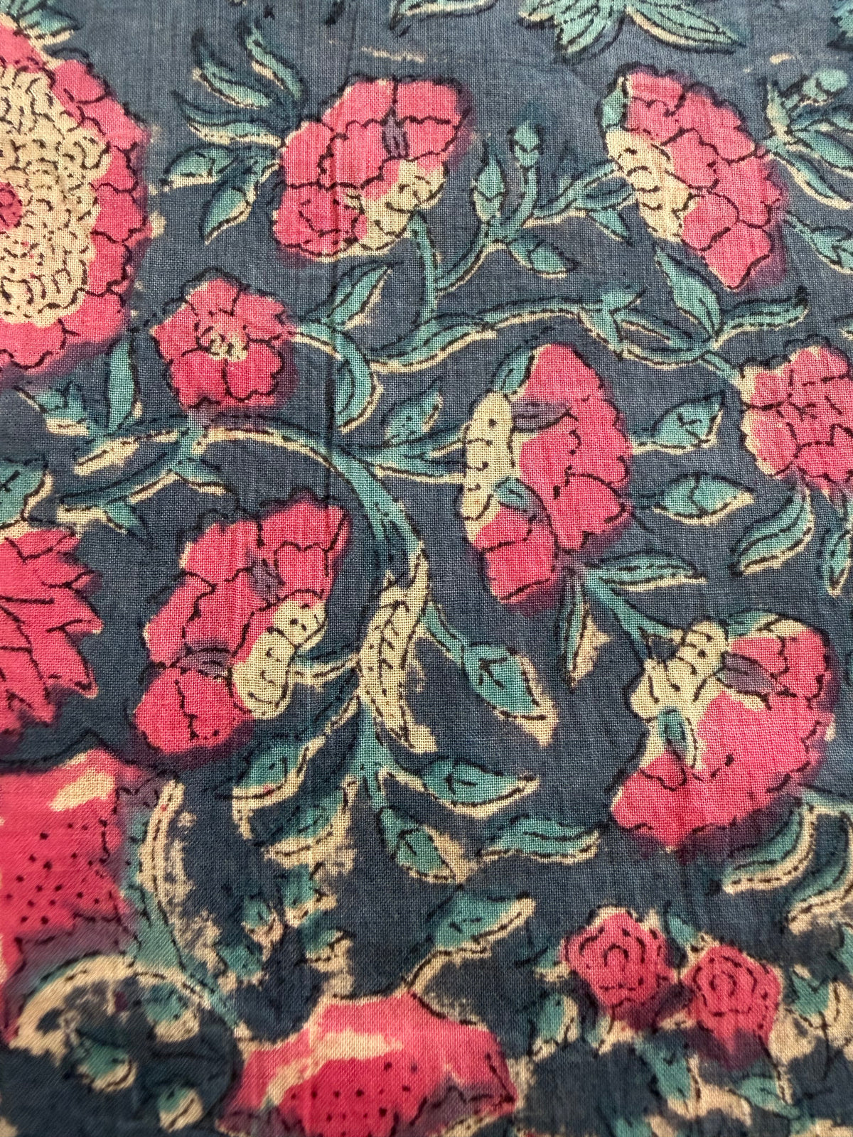 Block Print Cotton Fabric – Pink Turquoise