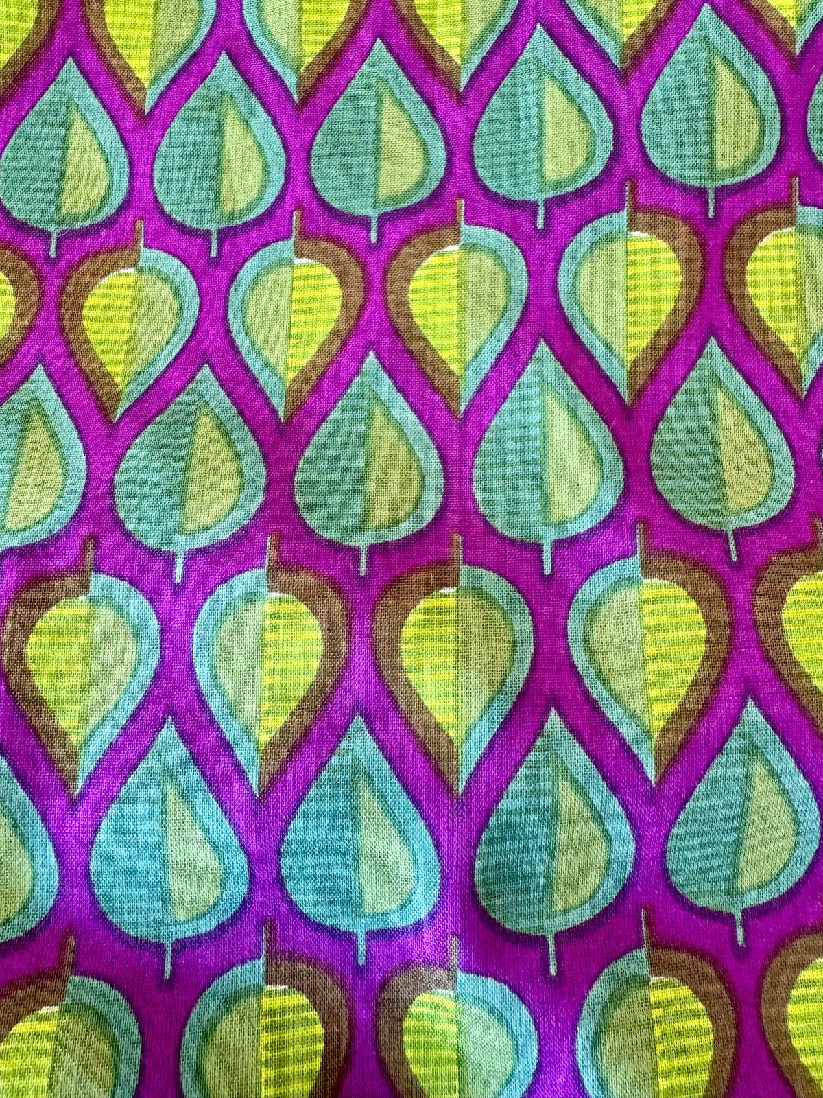 Block Print Cotton Fabric – Purple & Green Leaves
