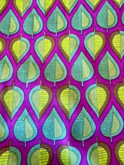 Block Print Cotton Fabric – Purple & Green Leaves