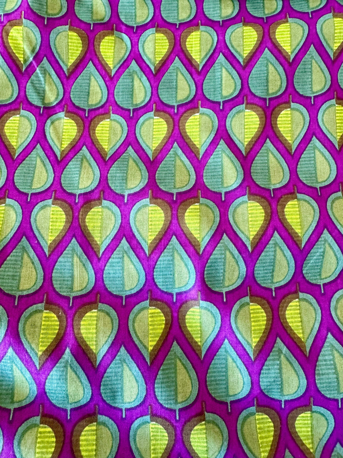 Block Print Cotton Fabric – Purple & Green Leaves