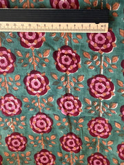 Block Print Cotton Fabric – Raspberry Turquoise