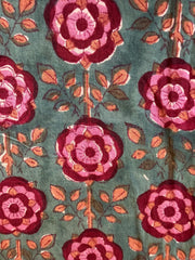 Block Print Cotton Fabric – Raspberry Turquoise