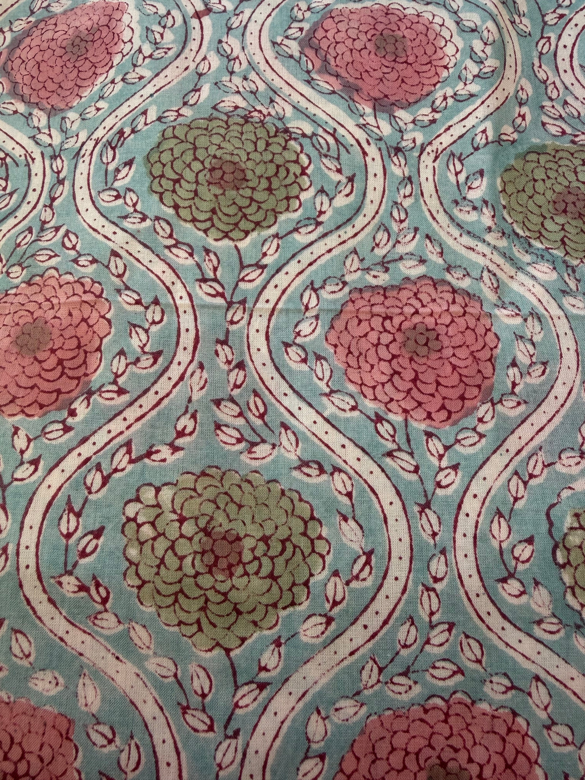 Block Print Cotton Fabric – Red & Pink Floral
