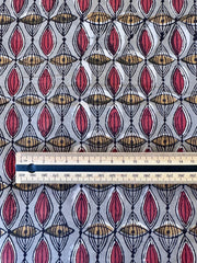 Block Print Cotton Fabric – Red & Yellow Pattern on Grey