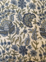Block Print Cotton Fabric – Slate Blue Floral