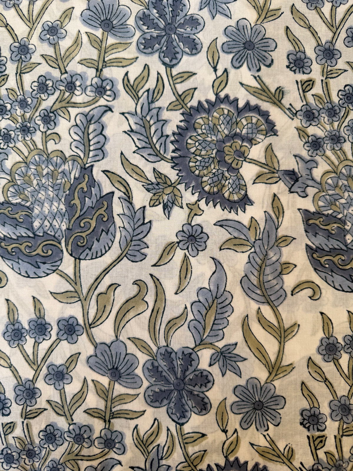 Block Print Cotton Fabric – Slate Blue Floral